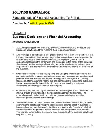 Solution Manual For Fundamentals of Financial Accounting 7th Edition Phillips