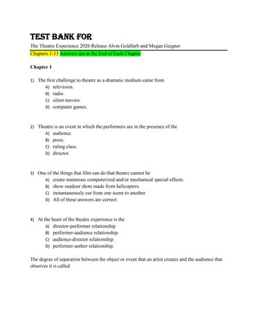 Test Bank For The Theatre Experience 2026 Release Alvin Goldfarb and Megan Geigner