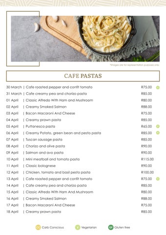 Pasta Menu | March - April