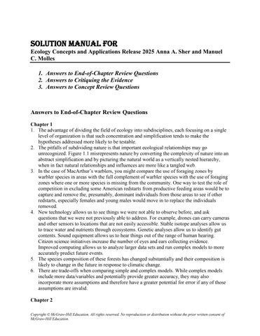 Solution Manual for Ecology Concepts and Applications Release 2025 Anna A. Sher and Manuel C. Molles