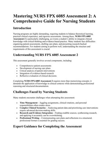 77 Mastering NURS FPX 6085 Assessment 2