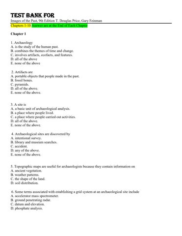 Test Bank For Images of the Past, 9th Edition T. Douglas Price, Gary Feinman