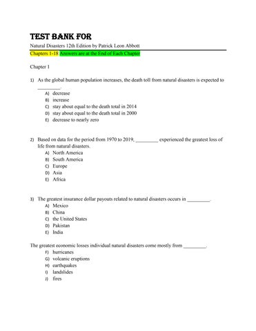 Test Bank For Natural Disasters 12th Edition By Patrick Leon Abbott