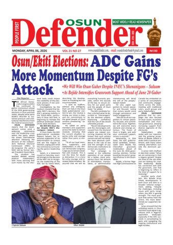 Osun Defender Newspaper Online Version of April 06, 2026