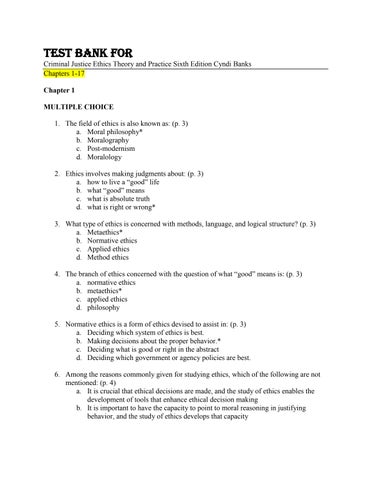 Test Bank For Criminal Justice Ethics Theory and Practice Sixth Edition Cyndi Banks