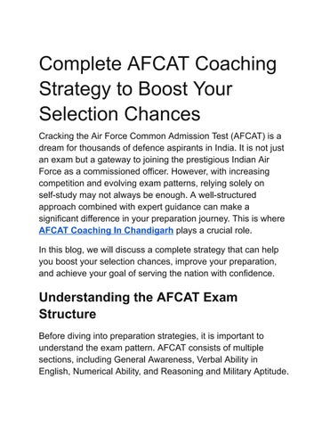 Boost Your AFCAT Exam Preparation with Coaching In Chandigarh
