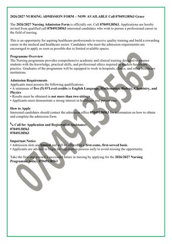 Update Session 2026/2027, College of Nursing Sciences, UEC, Ochadamu, Kogi state Admission Form Is O