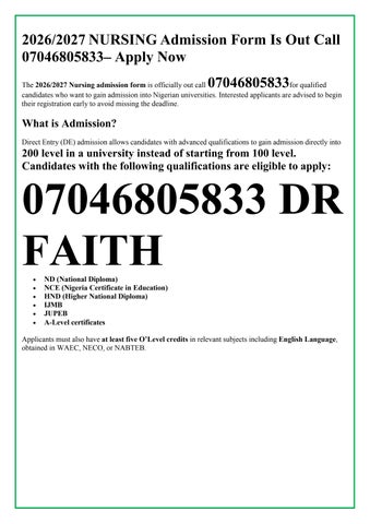 2026)-2027 College of Nursing Sciences, Adazi-Nnukwu, Anambra State Application Form Is Out  (070468
