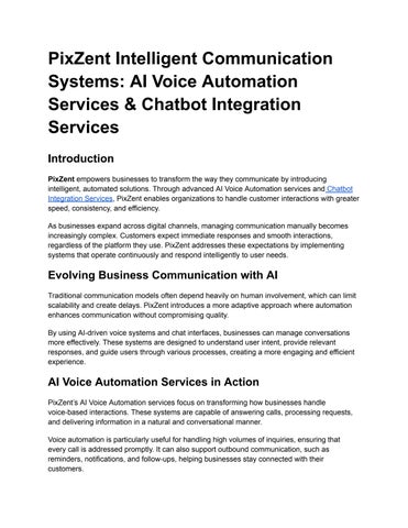 PixZent Intelligent Communication Systems_ AI Voice Automation Services & Chatbot Integration Servic