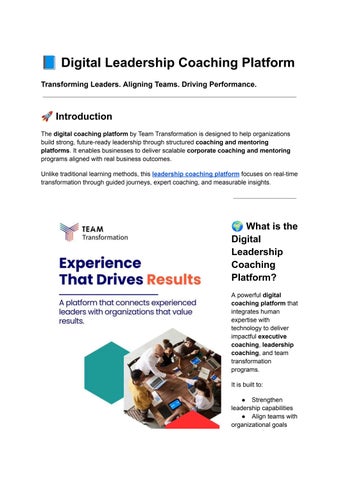 Digital Coaching Platform for Leadership, Executive Coaching & Corporate Mentor -Team Transformation