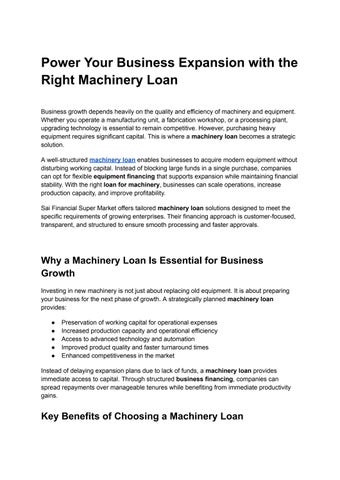 Power Your Business Expansion with the Right Machinery Loan