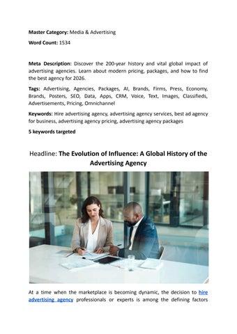 The Evolution of Influence A Global History of the Advertising Agency.docx