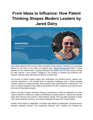 From Ideas to Influence_ How Patent Thinking Shapes Modern Leaders by Jared Dairy