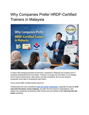 Why Companies Prefer HRDF-Certified Trainers in Malaysia