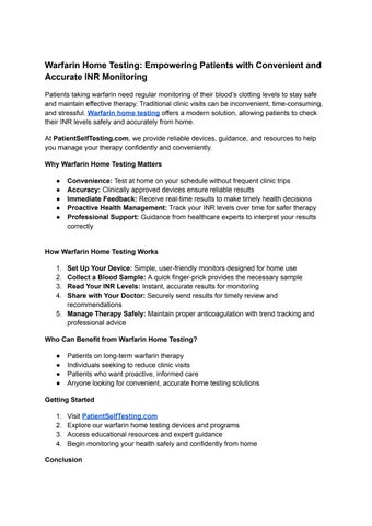 Warfarin home testing