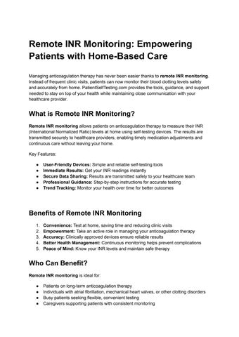 Remote INR monitoring