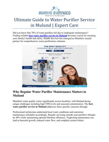 Ultimate Guide to Water Purifier Service in Mulund