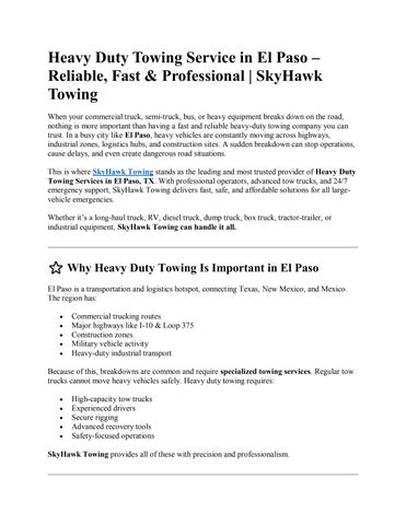 Heavy Duty Towing Service in El Paso