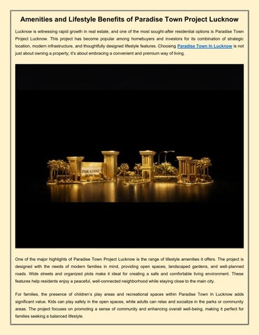 Amenities and Lifestyle Benefits of Paradise Town Project Lucknow