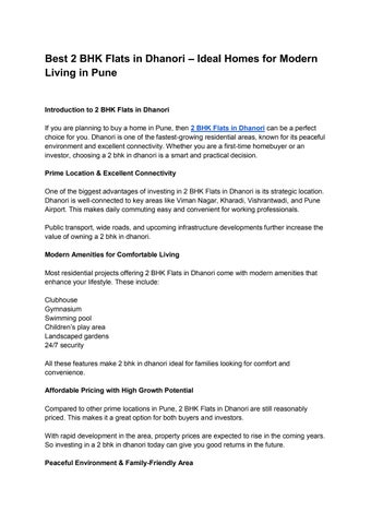 Best 2 BHK Flats in Dhanori – Ideal Homes for Modern Living in Pune