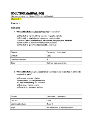 Solution Manual For Macroeconomics, 1st Edition 2027 Paul Middleditch